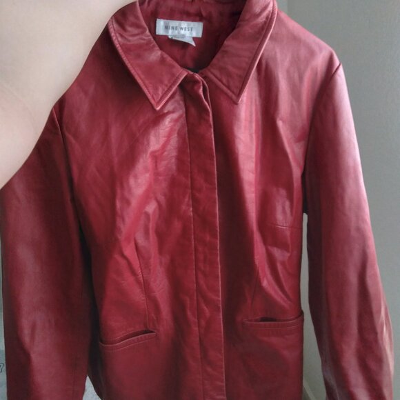 Nine West Jackets & Blazers - Vintage Nine West Red 100% Leather Long Sleeve Jacket
